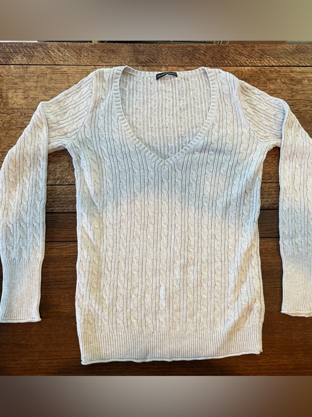 Brandy Melville Light Gray Cable V-Neck Cotton Sweater